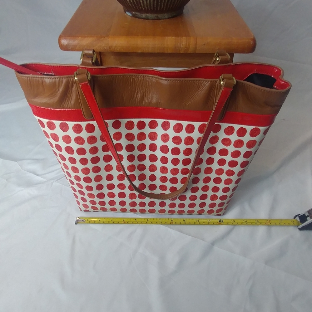 Coach Tote Brown with Red Orange Splotches - Picture 3 of 8